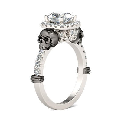 Jeulia Halo Cushion Cut Sterling Silver Skull Ring