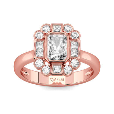 Jeulia Milgrain Emerald Cut Sterling Silver Ring