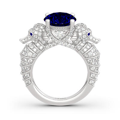 Jeulia Sea Horse Round Cut Sterling Silver Ring