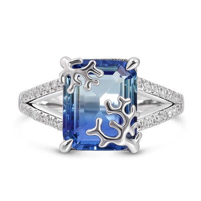 Jeulia "Coral Reefs" Emerald Cut Sterling Silver Ring