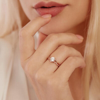 "Here with You" 0.8ct Round Cut Side Stone Engagement Ring