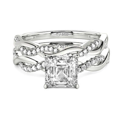 Jeulia Twist Asscher Cut Sterling Silver Ring Set