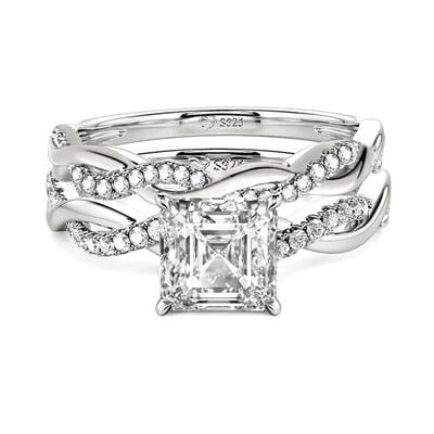 Jeulia Twist Asscher Cut Sterling Silver Ring Set