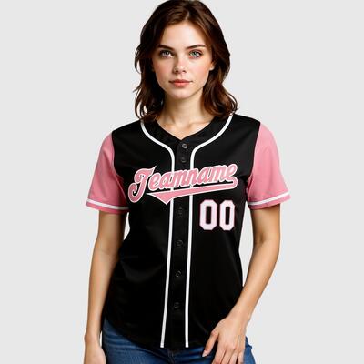 Custom Black Pink Two Tone Baseball Jersey with Personalized Number and Logo for Games Practices and Fan Events