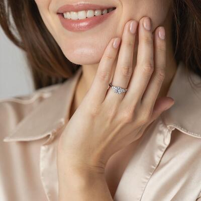 "The Forever Now" Round Cut Cluster Side Stone Engagement Ring