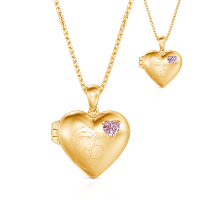 Jeulia Custom Mother-Child Heart Locket Necklace with Birthstone