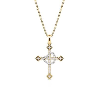 Jeulia Two-Tone Pave Heart Cross Necklace Sterling Silver