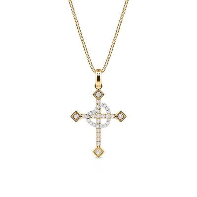 Jeulia Two-Tone Pave Heart Cross Necklace Sterling Silver
