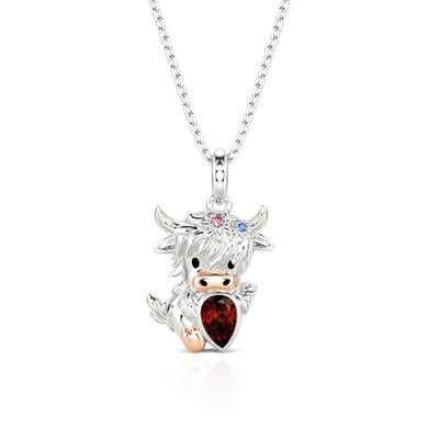 Jeulia Custom Magnetic Highland Cow Necklace with Birthstone