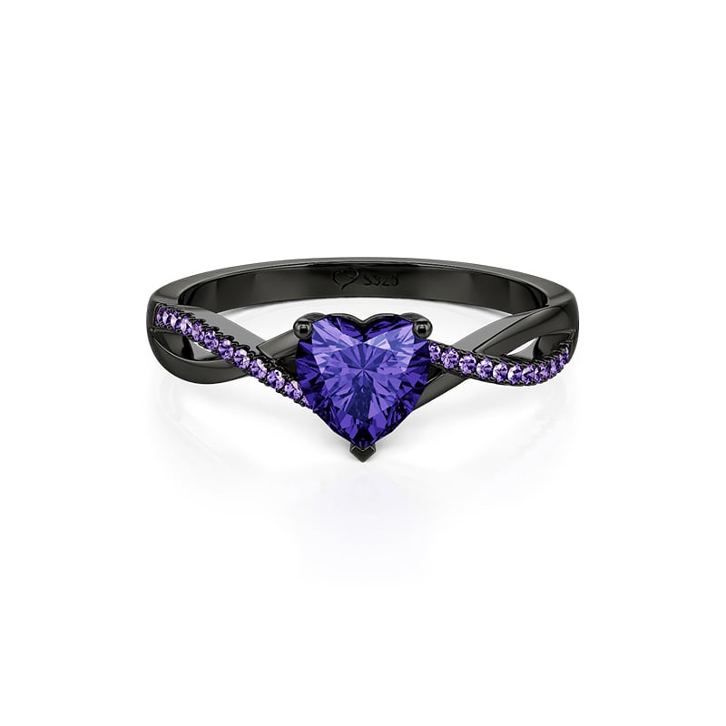 Jeulia Gothic Twist Heart Cut Purple Stone Black Ring
