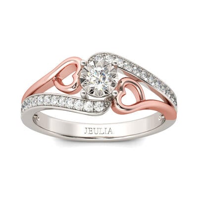 Jeulia Bypass Heart Design Round Cut Sterling Silver Ring