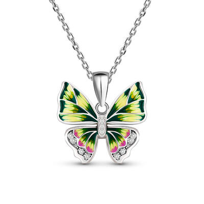 Jeulia "Mystical Butterfly" Enamel Sterling Silver Necklace