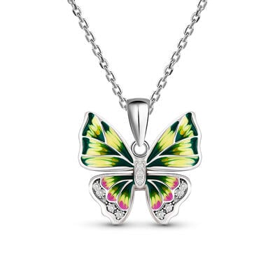 Jeulia "Mystical Butterfly" Enamel Sterling Silver Necklace