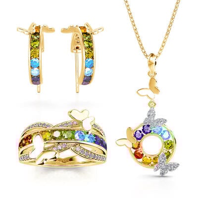 Jeulia Conjunto de Joyas de Plata Esterlina con Mariposa Cruzada