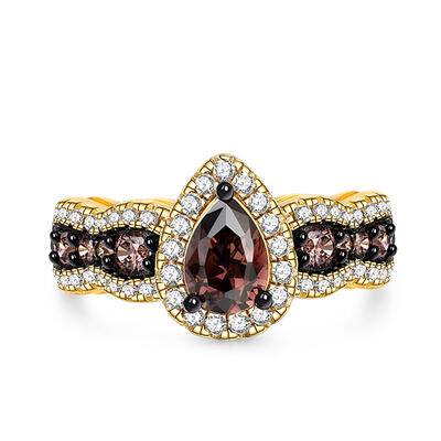 Jeulia Two Tone Halo Pear Cut Sterling Silver Ring