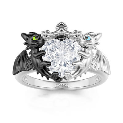 Jeulia Hug Me "Strongest Romance" Dragon Couple Ring Heart Cut Sterling Silver