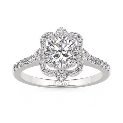 Jeulia Hollow Halo Custom Round Cut Engagement Ring with Birthstone
