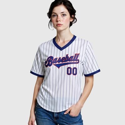 オーダーメイド可能 ホワイト ピンストライプ チーム名 背番号 胸番号入り 名前 ロゴ 野球Tシャツ