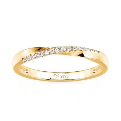 Jeulia Simple Twisted Pave Gold Wedding Band for Women