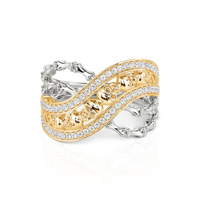 Jeulia Two Tone Crossover Sterling Silver Skull Ring