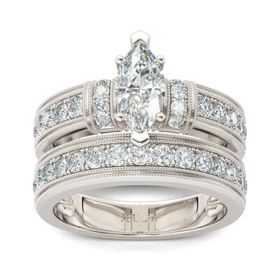 Jeulia Art Deco Milgrain Marquise Cut Sterling Silver Ring Set