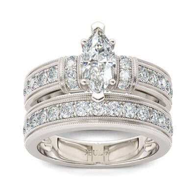 Jeulia Conjunto De Anillos De Plata De Ley Con Estilo Art Déco Milgrain Talla Marqueza