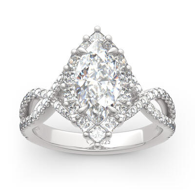 Jeulia Anillo de Plata Esterlina Con Corte de Talla Marquesa y Halo Dividido