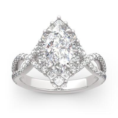 Jeulia Halo Split Shank Marquise Cut Sterling Silver Ring