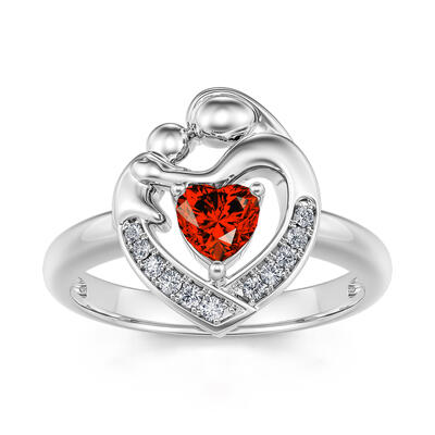 Jeulia "Warmest Protection" Mom & Baby Heart Shaped Sterling Silver Ring