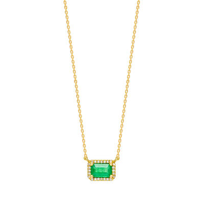 Jeulia Halo Design Emerald Cut Sterling Silver Necklace