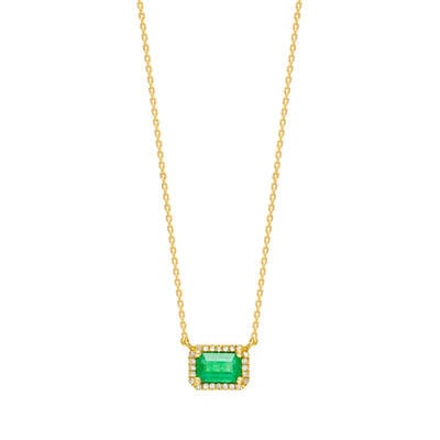 Jeulia Halo Design Emerald Cut Sterling Silver Necklace