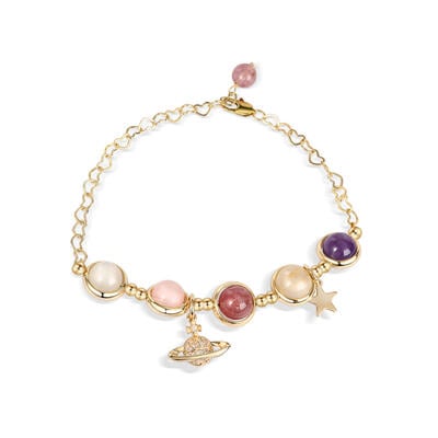 Jeulia "Prosperity & Harmony" Heart Shaped Chain Planet Natural Crystal Bracelet