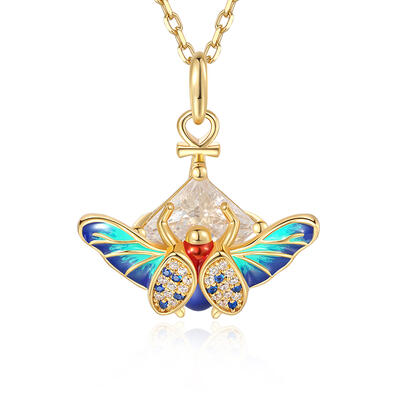 Jeulia "Fearless Heart" Ankh Colorful Saint Beetle Enamel Necklace