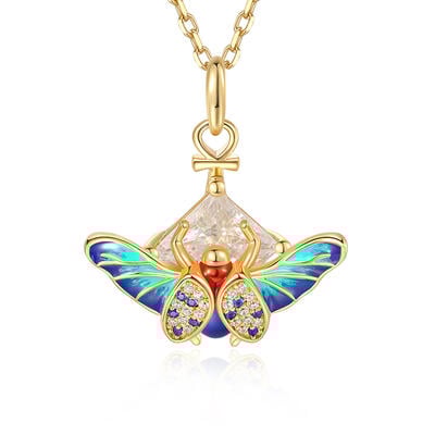 Jeulia Collar "Fearless Heart" Ankh con Esmalte Colorido de Escarabajo Sagrado