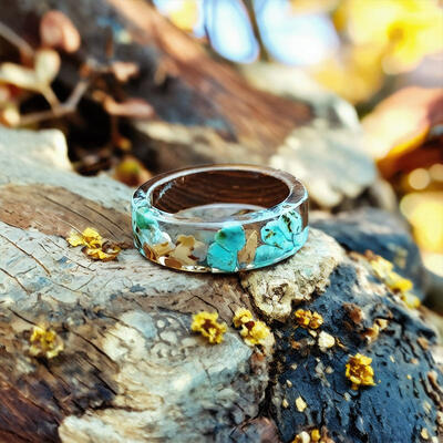 Reslol Distinctive Stone-Infused Wood Resin Ring