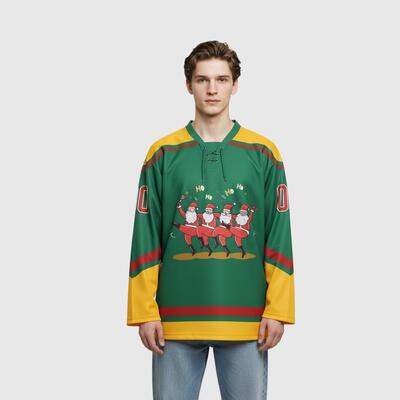 サンタ柄 アイスホッケー 名前 チーム名 番号 アイスホッケーウェア ユニフォーム 男女兼用 オーダーメイド