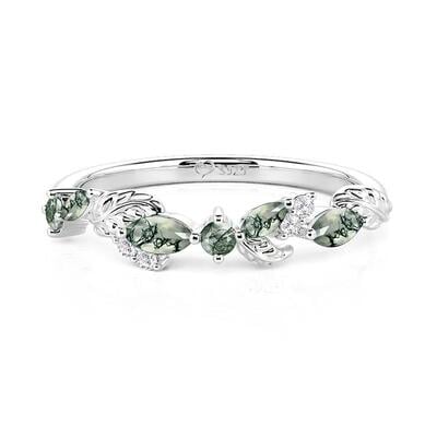 Jeulia Midsummer Night Leaf Moss Agate Wedding Band for Women