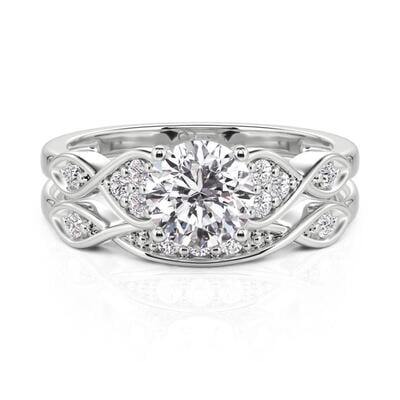 Jeulia Infinity Twist Round Cut Wedding Ring Set Sterling Silver