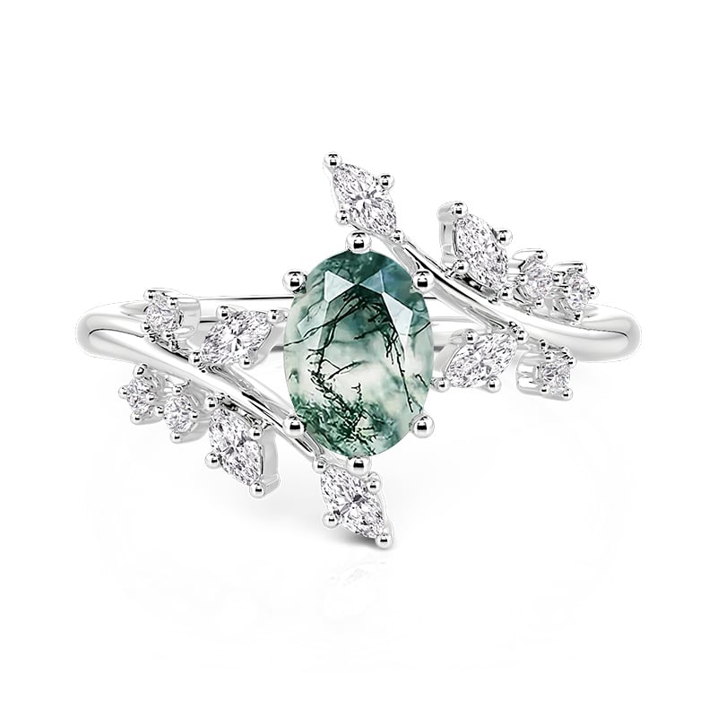 Jeulia Nature-Inspired Bypass Oval Moss Agate Engagement Ring