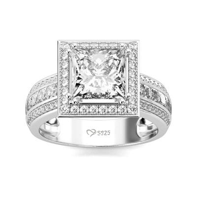 Jeulia Halo Princess Cut Sterling Silver Ring