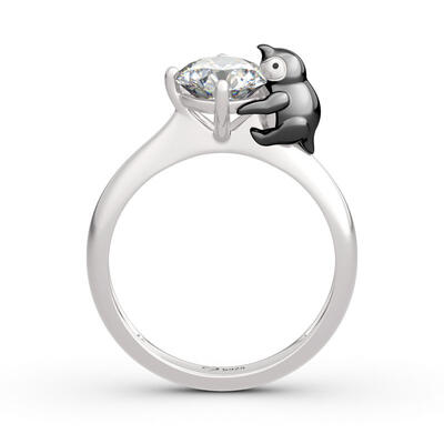 Jeulia Hug Me "Keep Your Cool" Penguin Round Cut Sterling Silver Ring