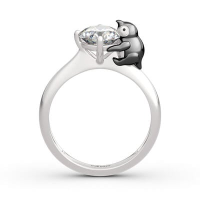 Jeulia Hug Me "Keep Your Cool" Penguin Round Cut Sterling Silver Ring