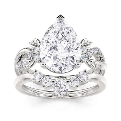 Jeulia Vintage Leaf Pear Cut Wedding Ring Set Sterling Silver