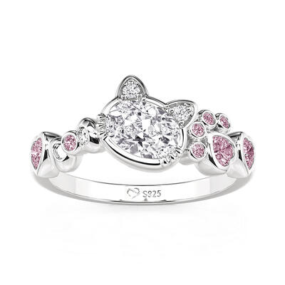 Jeulia Fashion Cat Ring with Bow Knot and Pink Stones