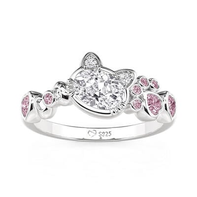Jeulia Fashion Cat Ring with Bow Knot and Pink Stones
