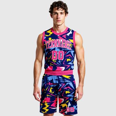 Custom Figure Pink-Gold Music Festival Round Neck Sublimation Basketball Suit Jersey