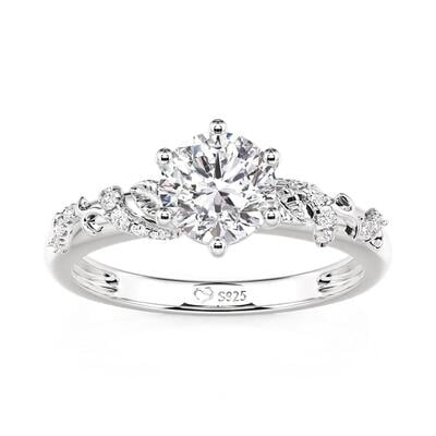 Jeulia Branch-Leaf Round Engagement Ring Sterling Silver