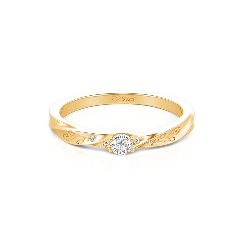 Jeulia Gold Vine Engraved Twisted Round Cut Promise Ring for Women