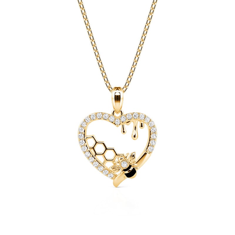Jeulia Sweet Love Bee Gold Plated Heart Necklace Sterling Silver
