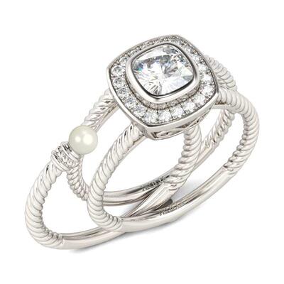 Jeulia Rope Halo Cushion Cut Interchangeable Sterling Silver Ring Set